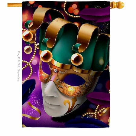 PATIO TRASERO 28 x 40 in. Jester Mask Springtime Mardi Gras Vertical House Flag with Double-Sided Banner Garden PA4061058